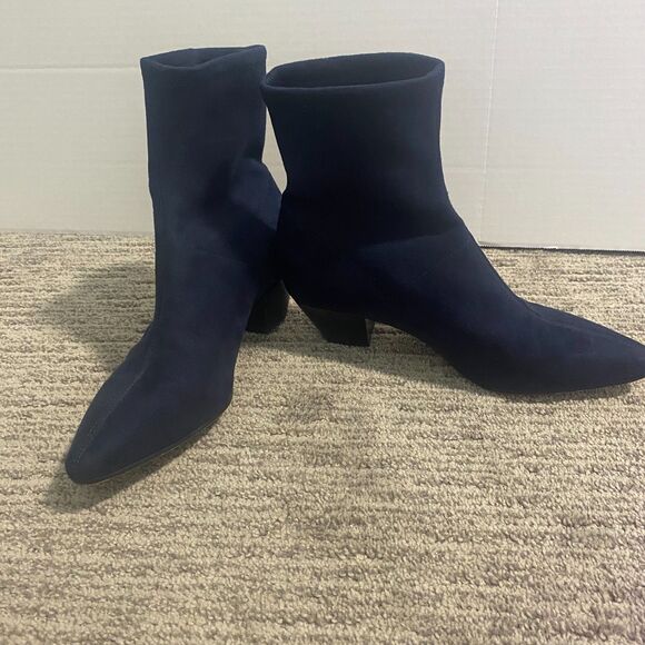 Boden | Navy Blue Suede Western Stretch Booties Heel Ankle - Picture 7 of 8
